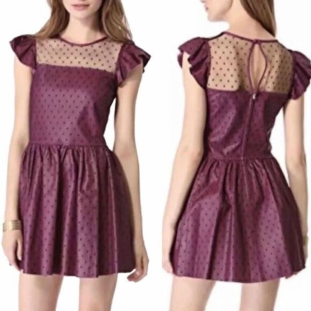 RED Valentino Raspberry Leather & D’esprit Tulle Fit & Flare Mini Dress Size 38